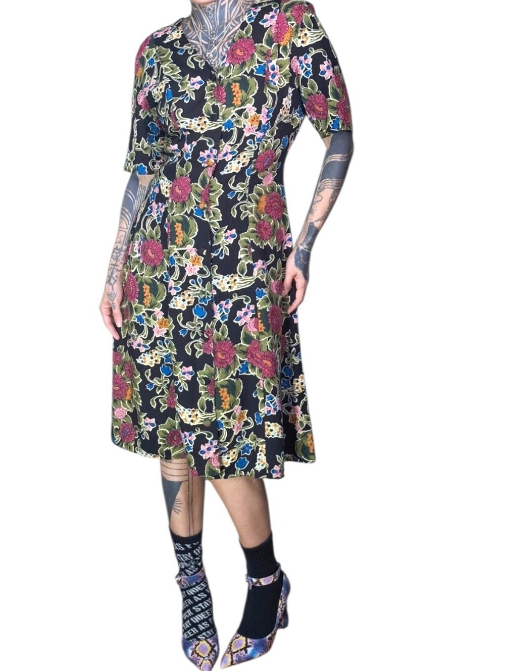 Vintage 90s Floral Dress M Whimsigoth Fairy Grunge Dark Romantic Academia Boho